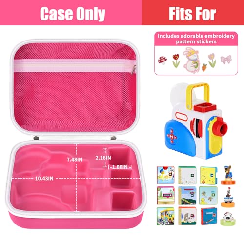 casmilee Case Compatible with Little Tikes Story Dream Machine Starter Set Toys Storage Bag with 5 DIY Embroidery Patches Organizer for Projector Storytime Books and Audio Character Pink Rabbit Box Only - Image 5