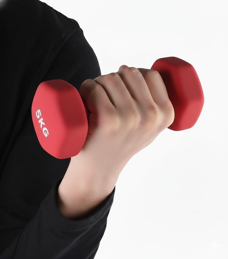 5KG Dumbbells Set - Red Hexagonal Weights for Home Gym Exercise - Image 2