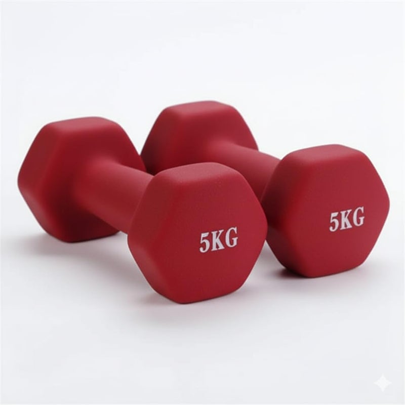 5KG Dumbbells Set - Red Hexagonal Weights for Home Gym Exercise - Image 1