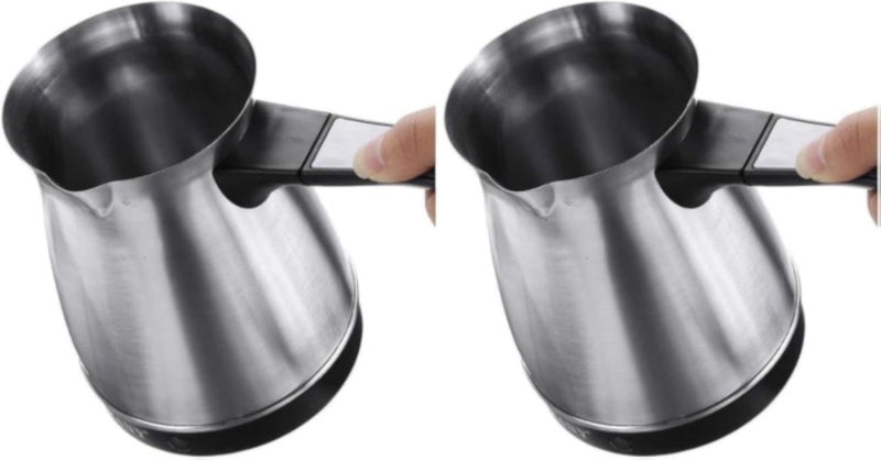 600ml Stainless Steel Coffee Pot â€“ Portable Electric Kettle for Turkish Coffee & Tea â€“ Foldable Handle & 5 Cup Capacity (Silver (two pieces))