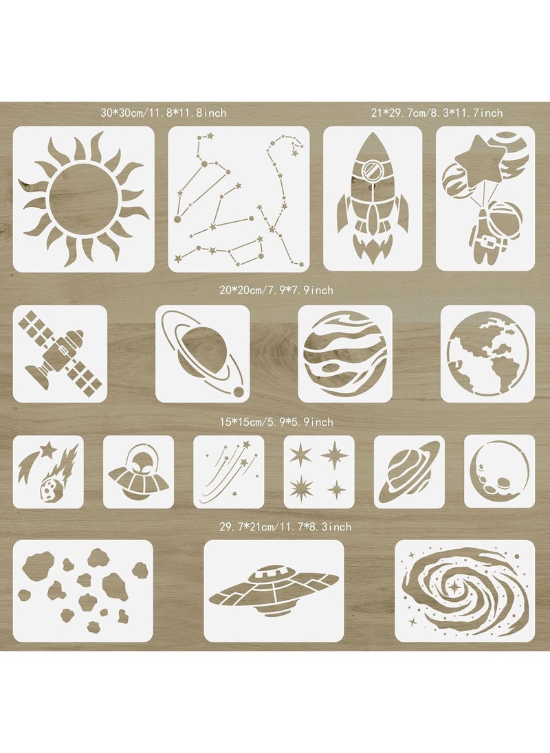 FINGERINSPIRE FINGERINSPIRE 17PCS Space Universe Planet Stencil 11.8"-5.9" Reusable Rocket Galaxy Sun Painting Stencil Spacecraft Star Celestial Body Wall Art Stencil for Scrapbook Photo Album Children Room Decor  - Image 2
