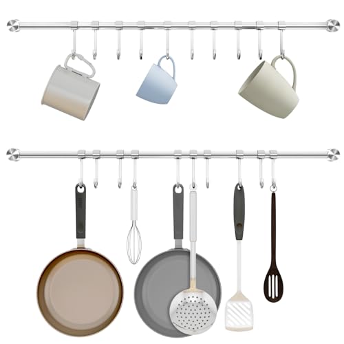 Audmore Kitchen Utensil Rack 2 Pack, 20.9 Inch Pots and Pans Hanging Rack Wall Mounted, 304 Stainless Steel Lid Cooking Utensil Hanger - Image 1