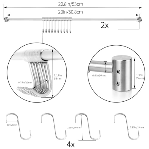 Audmore Kitchen Utensil Rack 2 Pack, 20.9 Inch Pots and Pans Hanging Rack Wall Mounted, 304 Stainless Steel Lid Cooking Utensil Hanger - Image 2