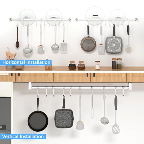 Audmore Kitchen Utensil Rack 2 Pack, 20.9 Inch Pots and Pans Hanging Rack Wall Mounted, 304 Stainless Steel Lid Cooking Utensil Hanger - Image 4