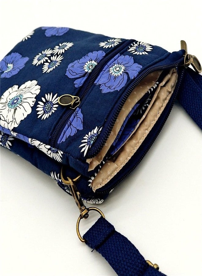 E-Tree Small Crossbody Bag for Women Blue Flower Cell Phone Purse with Cross Body Shoulder Strap Cellphone Wallet Cute Mini Handbags - Image 4