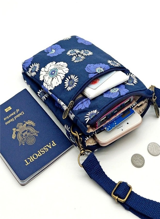 E-Tree Small Crossbody Bag for Women Blue Flower Cell Phone Purse with Cross Body Shoulder Strap Cellphone Wallet Cute Mini Handbags - Image 5