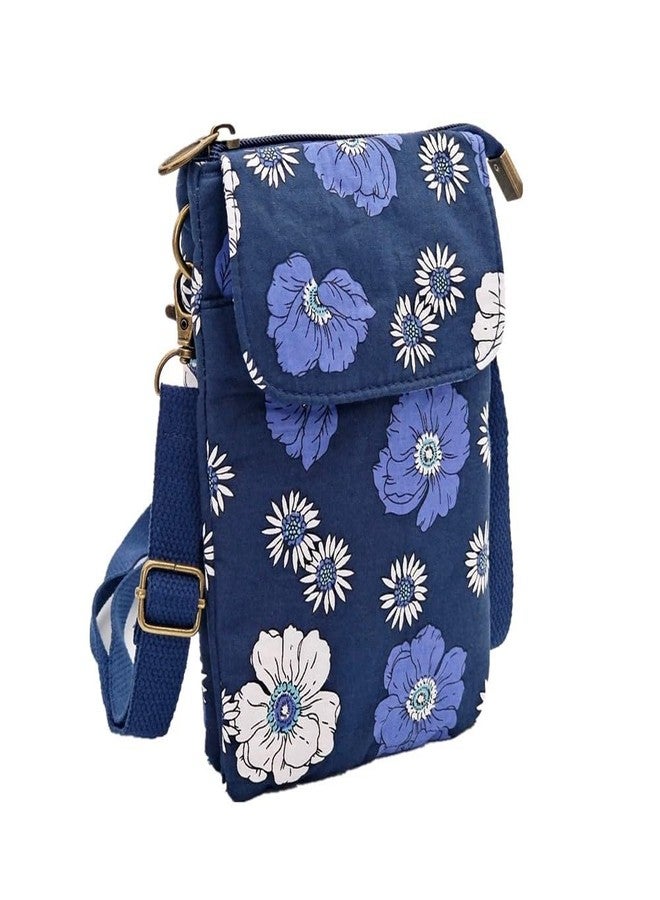 E-Tree Small Crossbody Bag for Women Blue Flower Cell Phone Purse with Cross Body Shoulder Strap Cellphone Wallet Cute Mini Handbags - Image 1