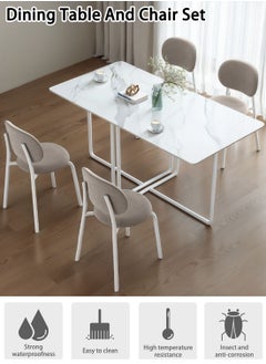 CHOIWIN Kitchen Dining Table Set of 4,Dining Table and Chairs Set,Rectangular Ceramic plate,metal bracket,sponge-filled dining chair,Sturdy Metal Frame,120*60*78cm  - Image 3