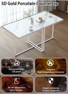 CHOIWIN Kitchen Dining Table Set of 4,Dining Table and Chairs Set,Rectangular Ceramic plate,metal bracket,sponge-filled dining chair,Sturdy Metal Frame,120*60*78cm  - Image 4