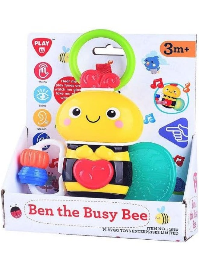 PLAYGO لعبة بلاي جو بن النحلة المشغولة – جرس وحلقة مضغ مع موسيقى (3 أشهر وما فوق) - Image 1