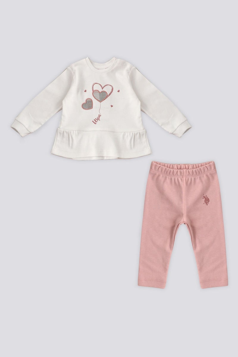 U.S. Polo Assn. Cream Heart Embroidered Baby 2-Piece Set  - Image 1