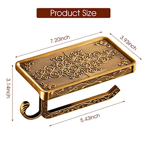 HASTHIP® Toilet Paper Roll Holder with Phone Shelf, Anti-Rust Aluminum Antique 3D Carving Wall-Mounted Toilet Paper Holder for Bathroom Washroom Hotel (7.29 * 3.94 * 3.75inch) - Image 2