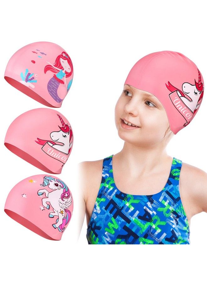 Satinior 3 Pcs Swim Caps Kids Waterproof Silicone Swimming Caps For Girls Pool Swim Hat Swimming Cap For Short And Long Hair For Boys Children Toddler (Stylish Style) - Image 1