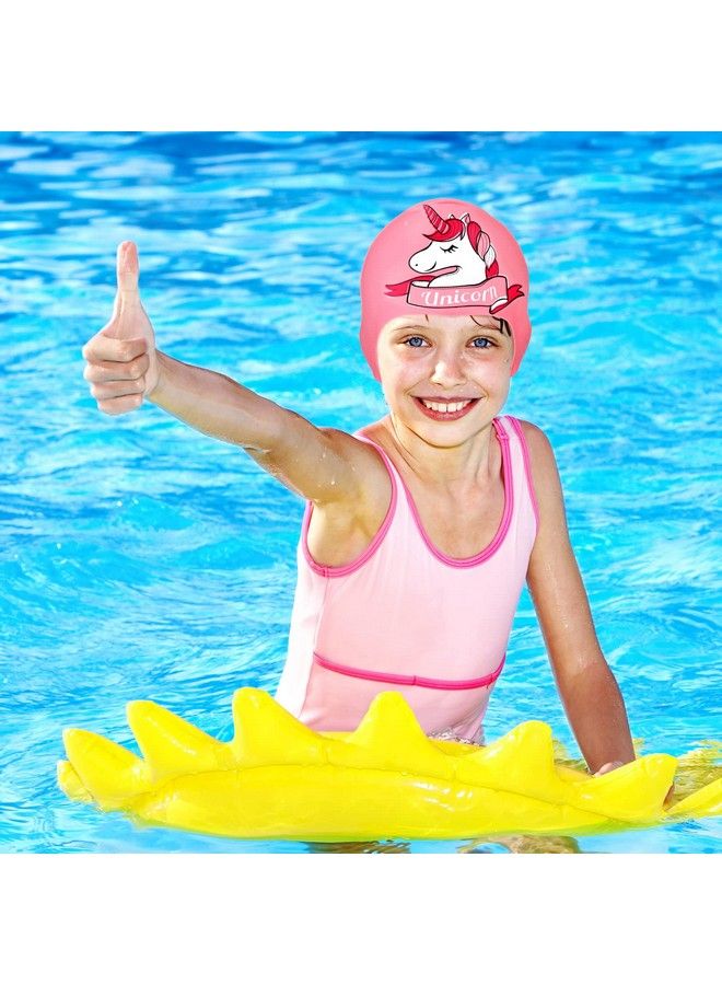 Satinior 3 Pcs Swim Caps Kids Waterproof Silicone Swimming Caps For Girls Pool Swim Hat Swimming Cap For Short And Long Hair For Boys Children Toddler (Stylish Style) - Image 3