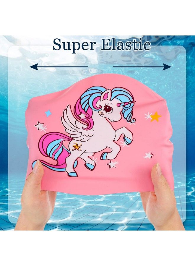 Satinior 3 Pcs Swim Caps Kids Waterproof Silicone Swimming Caps For Girls Pool Swim Hat Swimming Cap For Short And Long Hair For Boys Children Toddler (Stylish Style) - Image 5