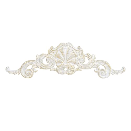 Sungmor Cast Iron Fleur De Lis Wall Decor Vintage White Metal Flower Scrolled Wall Pediments Decor 155 Long Carved Appliques Onlays Wall Door Cabinet Mantel Topper Corner Carving Decals - Image 1