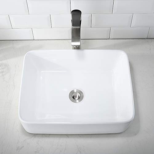 Bokaiya White Vessel Sink with Faucet and Drain Combo-Bokaiya 16x12 Rectangle Bathroom Vessel Sink Above Counter Porcelain Ceramic Bathroom Sink Art Basin, Faucet Matching Pop Up Drain Combo - Image 3