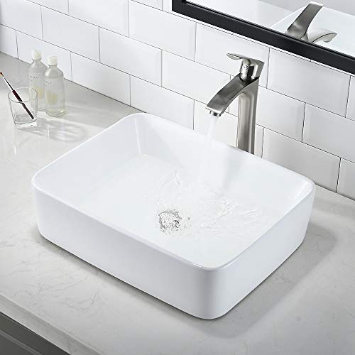 Bokaiya White Vessel Sink with Faucet and Drain Combo-Bokaiya 16x12 Rectangle Bathroom Vessel Sink Above Counter Porcelain Ceramic Bathroom Sink Art Basin, Faucet Matching Pop Up Drain Combo - Image 4