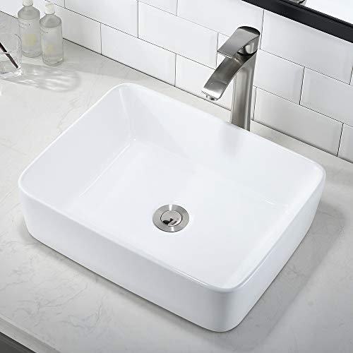 Bokaiya White Vessel Sink with Faucet and Drain Combo-Bokaiya 16x12 Rectangle Bathroom Vessel Sink Above Counter Porcelain Ceramic Bathroom Sink Art Basin, Faucet Matching Pop Up Drain Combo - Image 2