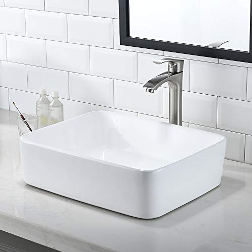 Bokaiya White Vessel Sink with Faucet and Drain Combo-Bokaiya 16x12 Rectangle Bathroom Vessel Sink Above Counter Porcelain Ceramic Bathroom Sink Art Basin, Faucet Matching Pop Up Drain Combo - Image 5