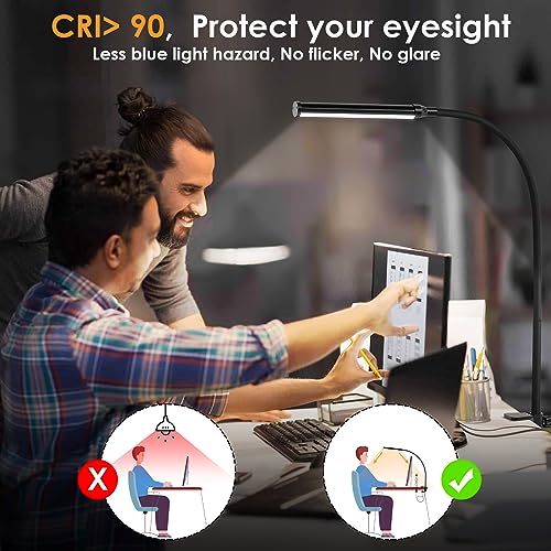 ShineTech LED Desk lamp with Clamp, Eye-Caring Clip Lights for Home Office, 3 Colors Full Brightness, Flexible Gooseneck USB Adapter Table Lamp, Black - Image 3