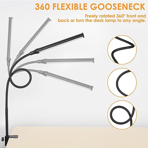 ShineTech LED Desk lamp with Clamp, Eye-Caring Clip Lights for Home Office, 3 Colors Full Brightness, Flexible Gooseneck USB Adapter Table Lamp, Black - Image 4