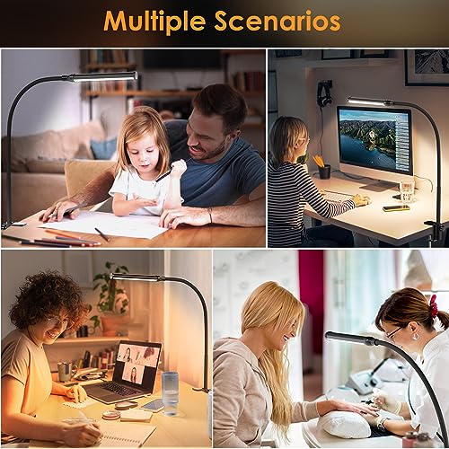 ShineTech LED Desk lamp with Clamp, Eye-Caring Clip Lights for Home Office, 3 Colors Full Brightness, Flexible Gooseneck USB Adapter Table Lamp, Black - Image 5