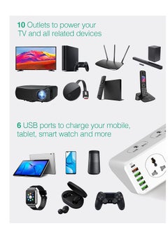 JBQ Power strip with 10-Outlet Surge protector power sockets 6 USB Ports 30W PD+QC Fast charging adapter sockets 2-meter heavy-duty power Extension Cord  - Image 3