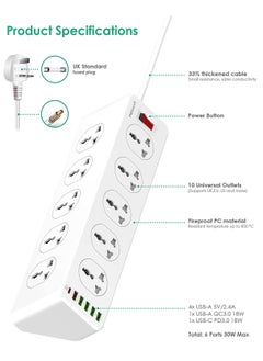 JBQ Power strip with 10-Outlet Surge protector power sockets 6 USB Ports 30W PD+QC Fast charging adapter sockets 2-meter heavy-duty power Extension Cord  - Image 2