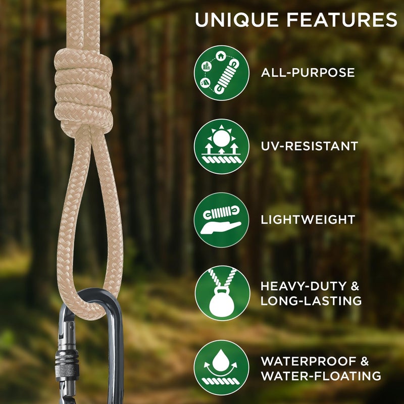 TECEUM Rope â€“ 90 Feet x 1/4 Inch (7mm) â€“ Beige â€“ Strong All-Purpose Utility Rope â€“ Camping, Crafting, Flag Pole, Indoor & Outdoor â€“ Polypropylene Nylon Poly Lightweight Diamond Braided Cord - Image 4