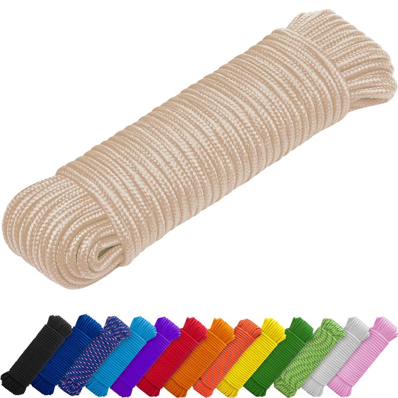 TECEUM Rope â€“ 90 Feet x 1/4 Inch (7mm) â€“ Beige â€“ Strong All-Purpose Utility Rope â€“ Camping, Crafting, Flag Pole, Indoor & Outdoor â€“ Polypropylene Nylon Poly Lightweight Diamond Braided Cord - Image 1