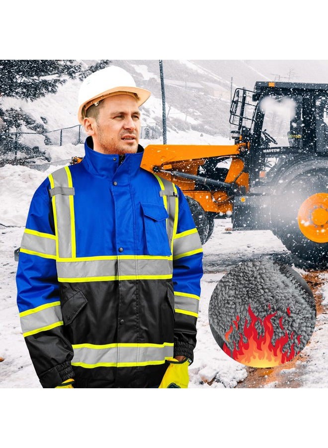 TOKISHI High Visibility Hoodie For Men Reflective Safety Jacket Zipper Men'S/Women'S Construction Work Safety Insulated Parka (US, Alpha, X-Large, Regular, Regular, Black Blue) - Image 2
