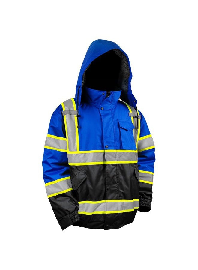 TOKISHI High Visibility Hoodie For Men Reflective Safety Jacket Zipper Men'S/Women'S Construction Work Safety Insulated Parka (US, Alpha, X-Large, Regular, Regular, Black Blue) - Image 1