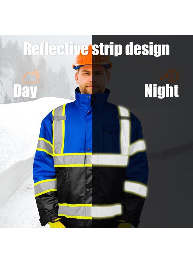 TOKISHI High Visibility Hoodie For Men Reflective Safety Jacket Zipper Men'S/Women'S Construction Work Safety Insulated Parka (US, Alpha, X-Large, Regular, Regular, Black Blue) - Image 5