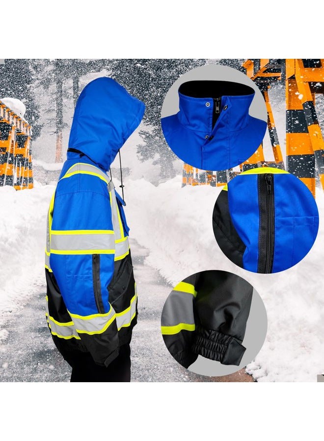 TOKISHI High Visibility Hoodie For Men Reflective Safety Jacket Zipper Men'S/Women'S Construction Work Safety Insulated Parka (US, Alpha, X-Large, Regular, Regular, Black Blue) - Image 4