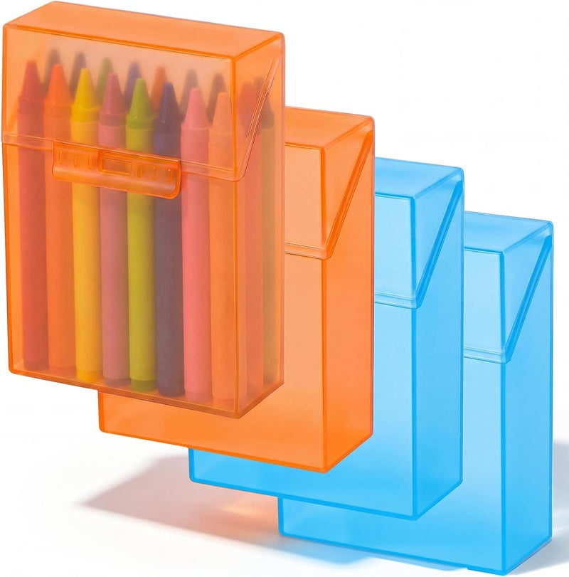 Clabby 4 Pcs Plastic Crayon Organizer Case for 24 Count Crayons Kids Art Supply Storage Box with Lid, Portable Holder for Classroom Home Travel, Fits Standard 24-Pack Crayon (Blue,Orange) - Image 1