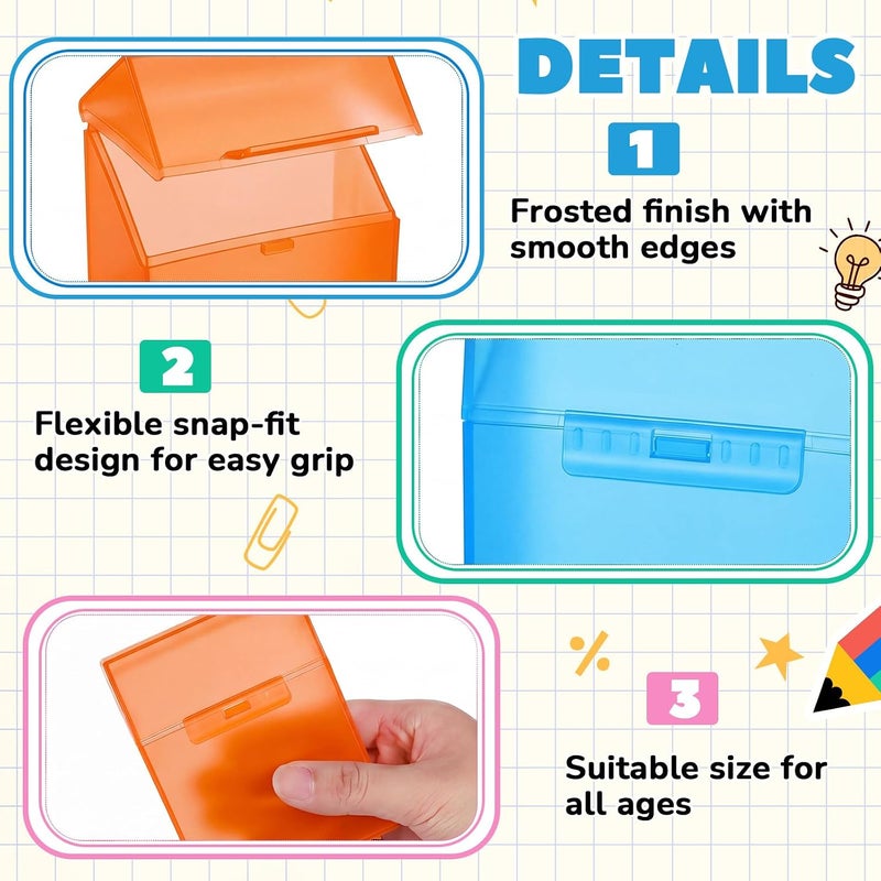 Clabby 4 Pcs Plastic Crayon Organizer Case for 24 Count Crayons Kids Art Supply Storage Box with Lid, Portable Holder for Classroom Home Travel, Fits Standard 24-Pack Crayon (Blue,Orange) - Image 3