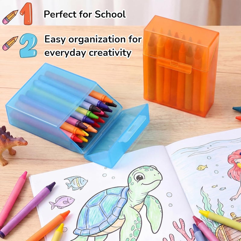 Clabby 4 Pcs Plastic Crayon Organizer Case for 24 Count Crayons Kids Art Supply Storage Box with Lid, Portable Holder for Classroom Home Travel, Fits Standard 24-Pack Crayon (Blue,Orange) - Image 4