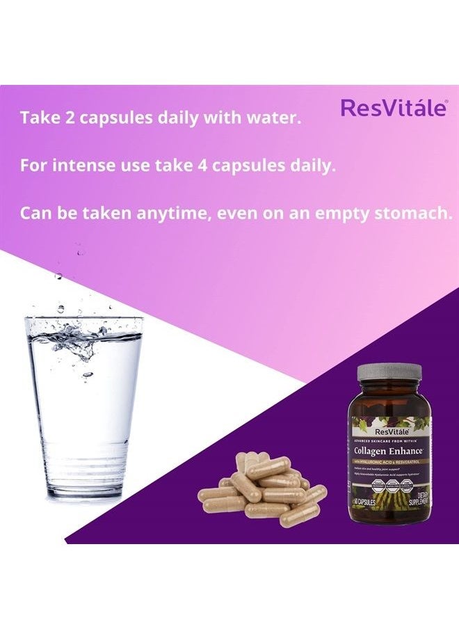 ResVitale - ResVitle Hydrolyzed Collagen Booster Supplement - Collagen Repair with Hyaluronic Acid and Collagen Peptides - 60 Vegetarian Capsules - Image 1