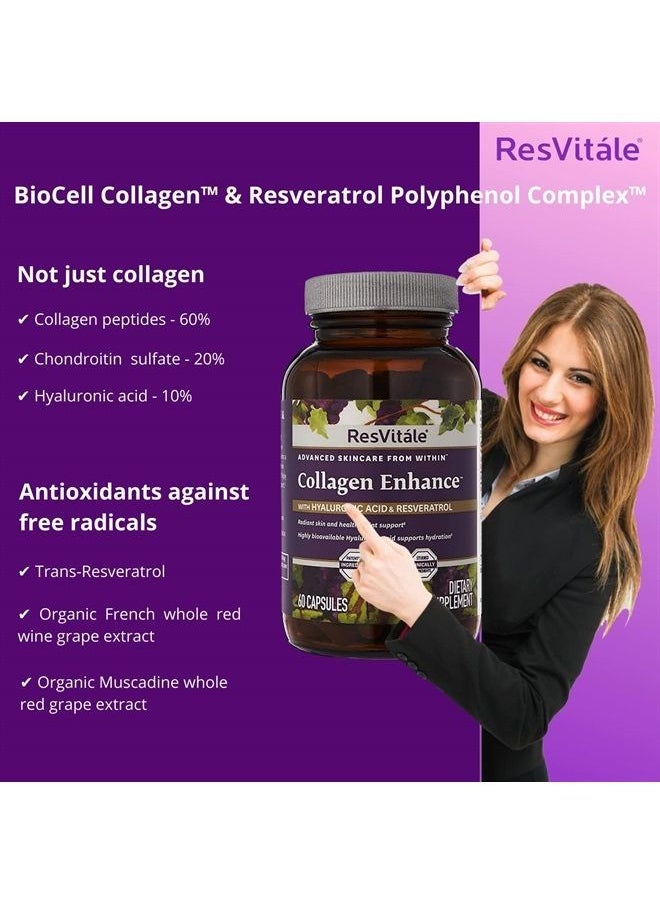ResVitale - ResVitle Hydrolyzed Collagen Booster Supplement - Collagen Repair with Hyaluronic Acid and Collagen Peptides - 60 Vegetarian Capsules - Image 1