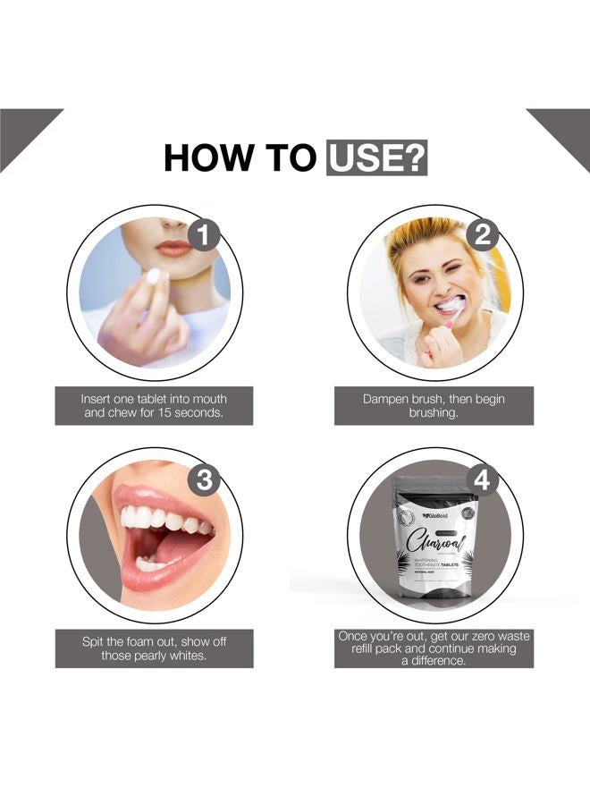 GloBoid Charcoal Toothpaste Tablets with Fluoride, Zero Waste Toothpaste Bits, Eco Friendly Toothpaste Tabs, Plastic Free Toothpaste Bites - 1 Month Supply - 62 Count - Mint - Image 3