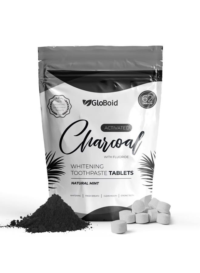 GloBoid Charcoal Toothpaste Tablets with Fluoride, Zero Waste Toothpaste Bits, Eco Friendly Toothpaste Tabs, Plastic Free Toothpaste Bites - 1 Month Supply - 62 Count - Mint - Image 1