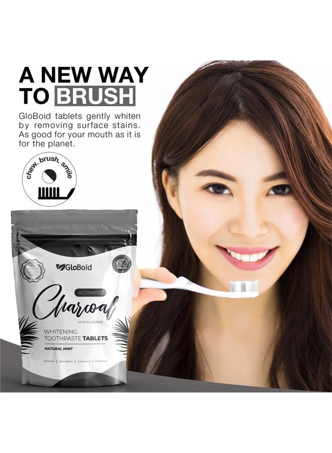 GloBoid Charcoal Toothpaste Tablets with Fluoride, Zero Waste Toothpaste Bits, Eco Friendly Toothpaste Tabs, Plastic Free Toothpaste Bites - 1 Month Supply - 62 Count - Mint - Image 2