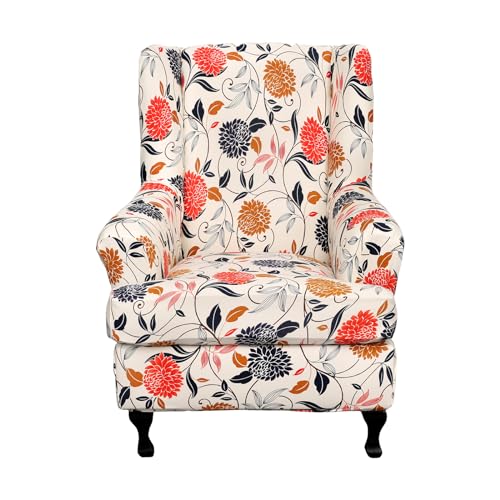 HAOYONG Wing Chair Slipcovers Printed Wingback Chair Covers 2 Pieces Wingback Armchair Slipcover Stretch Chair Slip Covers Washable Armchair Protector Cover for Living Room and Bedroom - Image 1