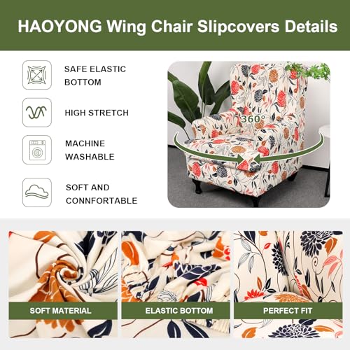 HAOYONG Wing Chair Slipcovers Printed Wingback Chair Covers 2 Pieces Wingback Armchair Slipcover Stretch Chair Slip Covers Washable Armchair Protector Cover for Living Room and Bedroom - Image 4