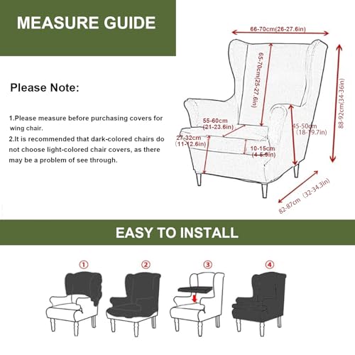 HAOYONG Wing Chair Slipcovers Printed Wingback Chair Covers 2 Pieces Wingback Armchair Slipcover Stretch Chair Slip Covers Washable Armchair Protector Cover for Living Room and Bedroom - Image 3