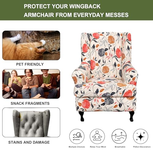 HAOYONG Wing Chair Slipcovers Printed Wingback Chair Covers 2 Pieces Wingback Armchair Slipcover Stretch Chair Slip Covers Washable Armchair Protector Cover for Living Room and Bedroom - Image 5