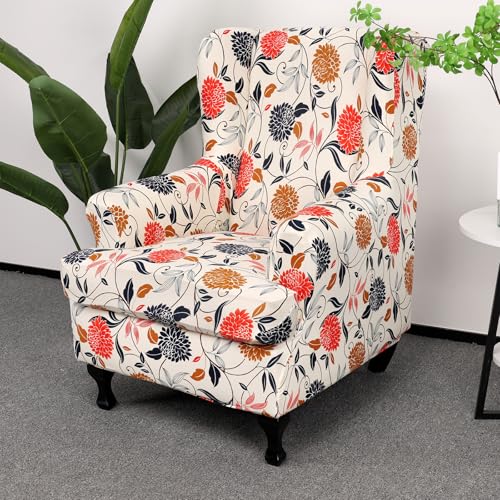 HAOYONG Wing Chair Slipcovers Printed Wingback Chair Covers 2 Pieces Wingback Armchair Slipcover Stretch Chair Slip Covers Washable Armchair Protector Cover for Living Room and Bedroom - Image 2