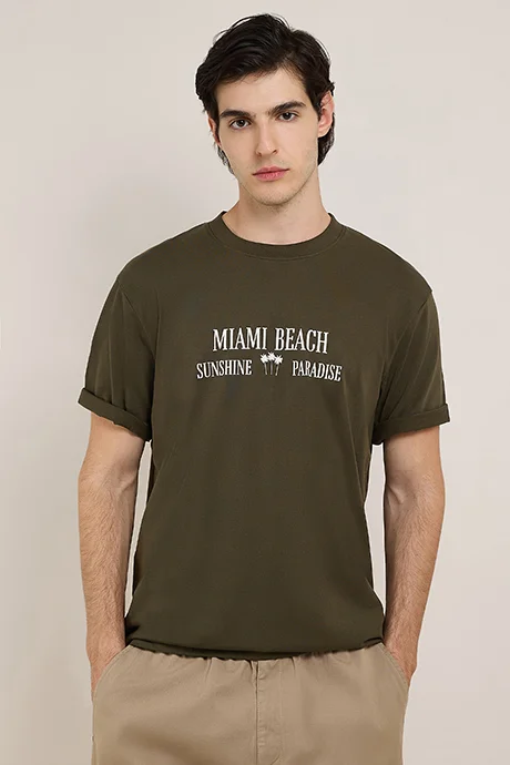 أر أند بي Typography Print T-Shirt with Crew Neck and Short Sleeves