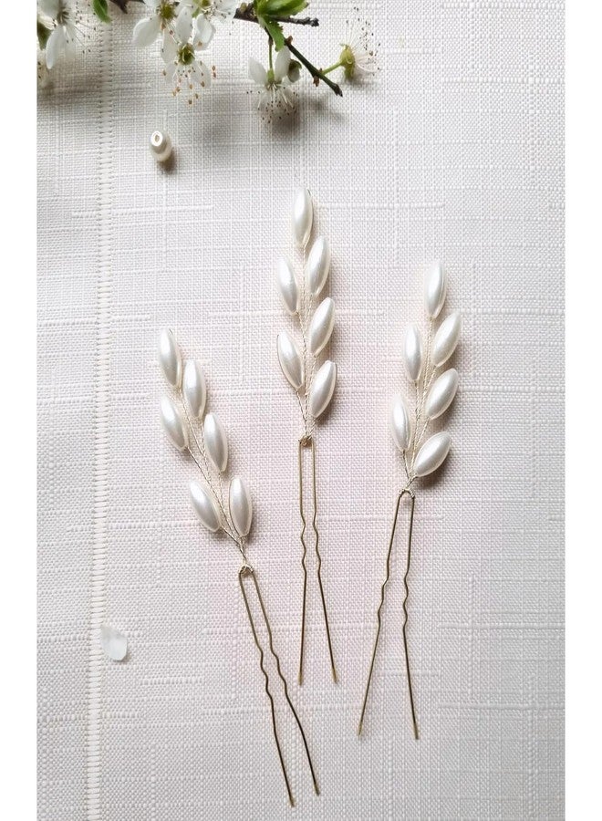 DORMITORRY Pearl Bridal Hair Pins | Unique Wedding Hair Accessories for Women | Handmade DIY Hairpin Craft Set | Vintage Style Pearls for Bride, Bridesmaids & Special Occasions | 3 pcs - Goldan. - Image 4